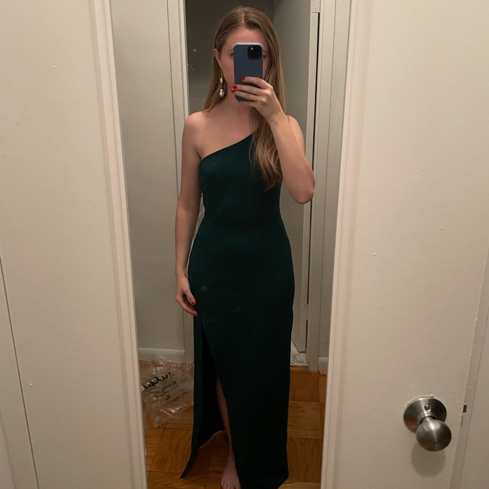 Lulu's One-Shoulder Dark Green Dress
